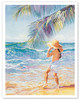 At the Seashore (Ma Ka Lihikai) - Hawaiian Child - Poster by Janet Stewart