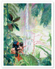 Baby See Waterfall (Nānā Ka Pēpē I Ka Wailele) - Hawaiian Mother and Child - Poster by Janet Stewart