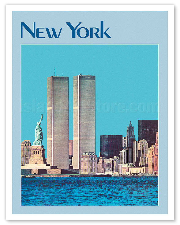 New York Twin Towers - Statue of Liberty - c. 1970 - Vintage