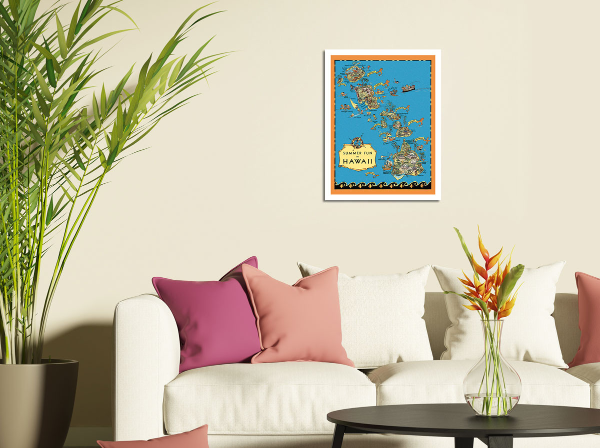 Summer Fun in Hawaii Map - Hawaii Tourist Bureau - Vintage