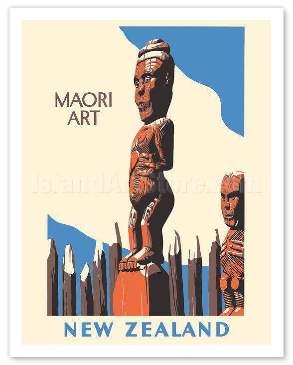 New Zealand - Maori Art - Carved Wooden Statues - c. 1940 by