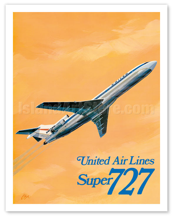 Boeing Super 727 Jet Airplane - United Airlines - c.1969 - Fine