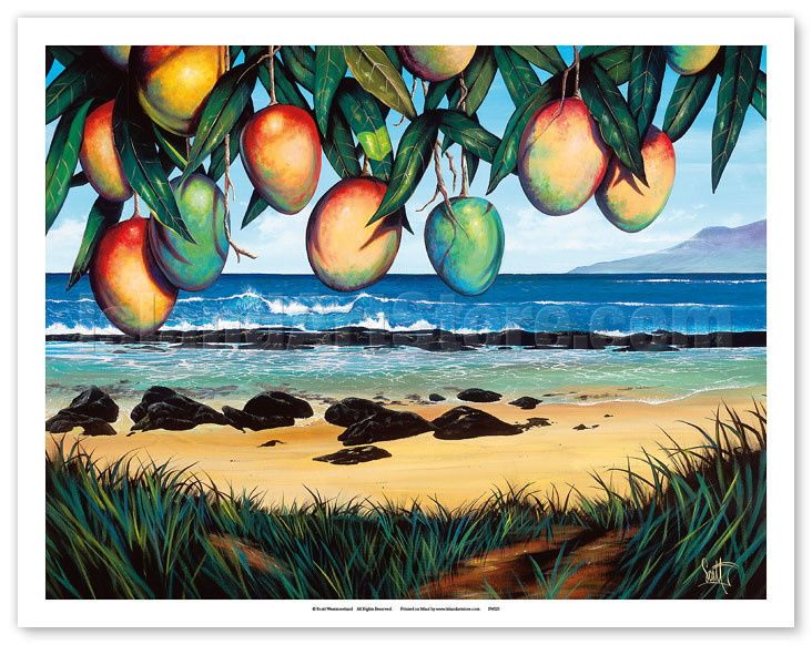 マンゴーウッド　リーフアート Mango Fruit - Hawaiian Paradise Ocean View by Scott Westmoreland