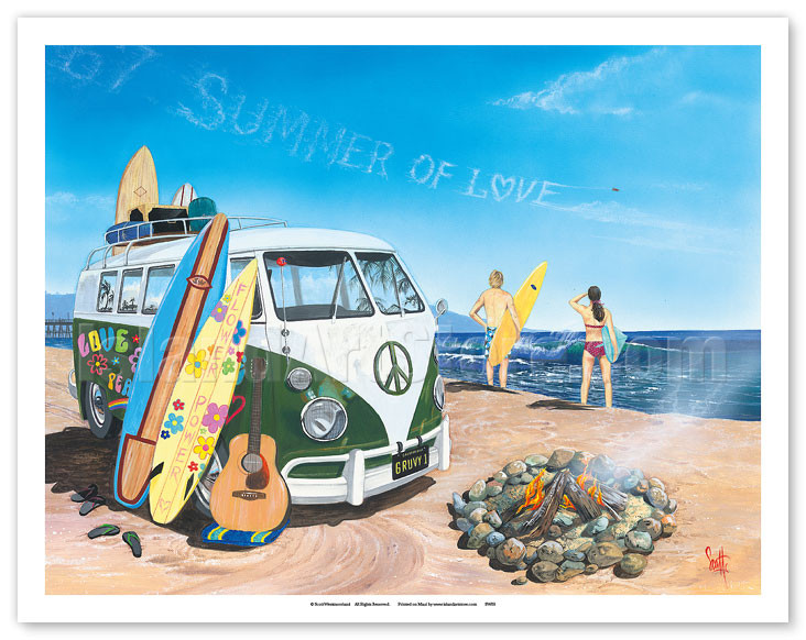 Summer of Love - Classic VW Volkswagen Van on Beach with