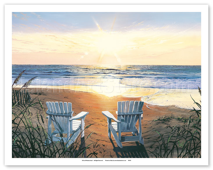 Days End Duo Beach Chairs Sunset Ocean View Fine Art Prints
