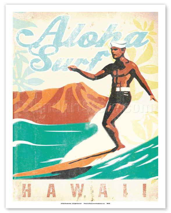 サーフィン ポスター reef HAWAIIAN PRO 2008 Aloha Surf Hawaii - Surfer On Longboard by Wade Koniakowsky - Fine