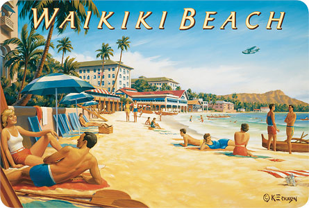 Waikiki Beach II by Kerne Erickson - Hawaiian Vintage Postcard