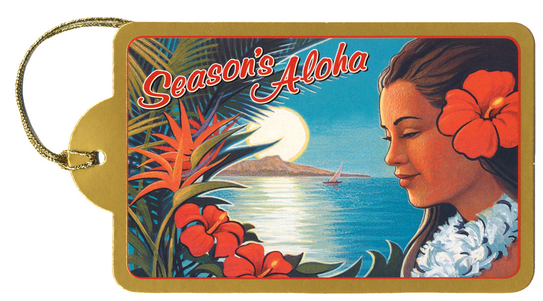 Spread the ALOHA! ビンテージアート　作家サイン入り Aloha Moonrise by Kerne Erickson - Holiday Gift Tag | Pacifica