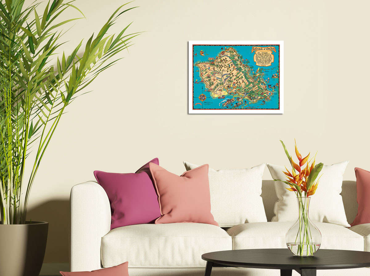 Hawaiian Island of Oahu Map by Ruth Taylor White - Fine Art Prints