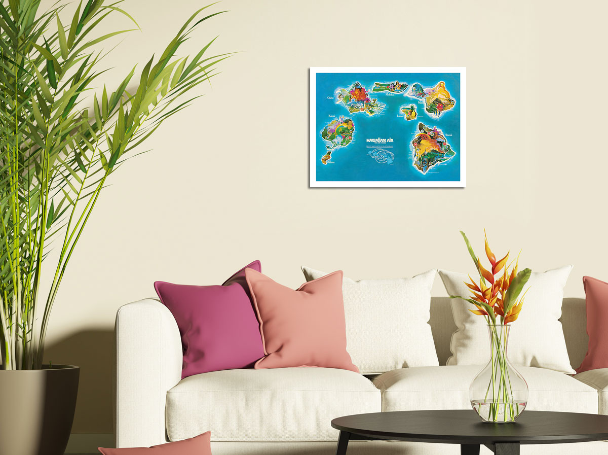 Hawaii Islands Route Map - Hawaiian Air Lines - Vintage Pictorial