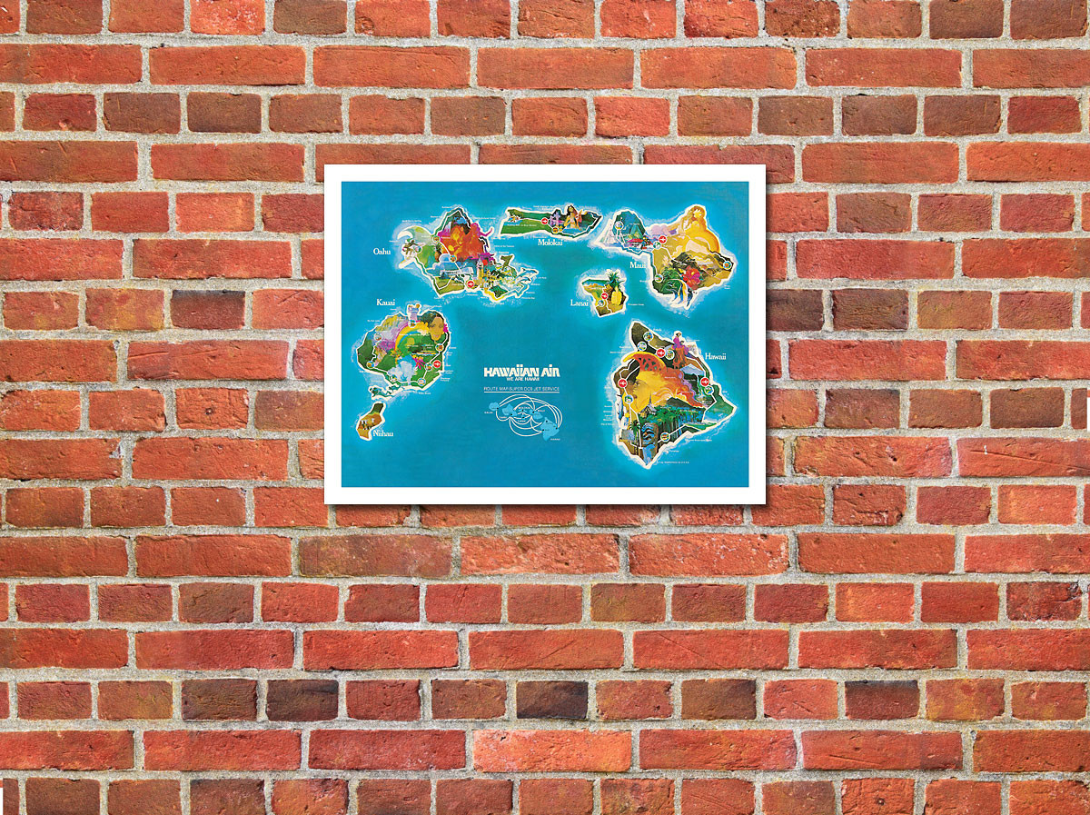 Hawaii Islands Route Map - Hawaiian Air Lines - Vintage Pictorial