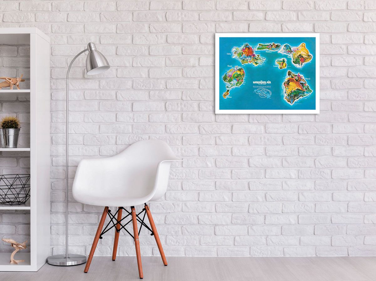 Hawaii Islands Route Map - Hawaiian Air Lines - Vintage Pictorial