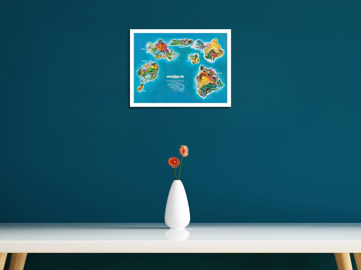 Hawaii Islands Route Map - Hawaiian Air Lines - Vintage Pictorial