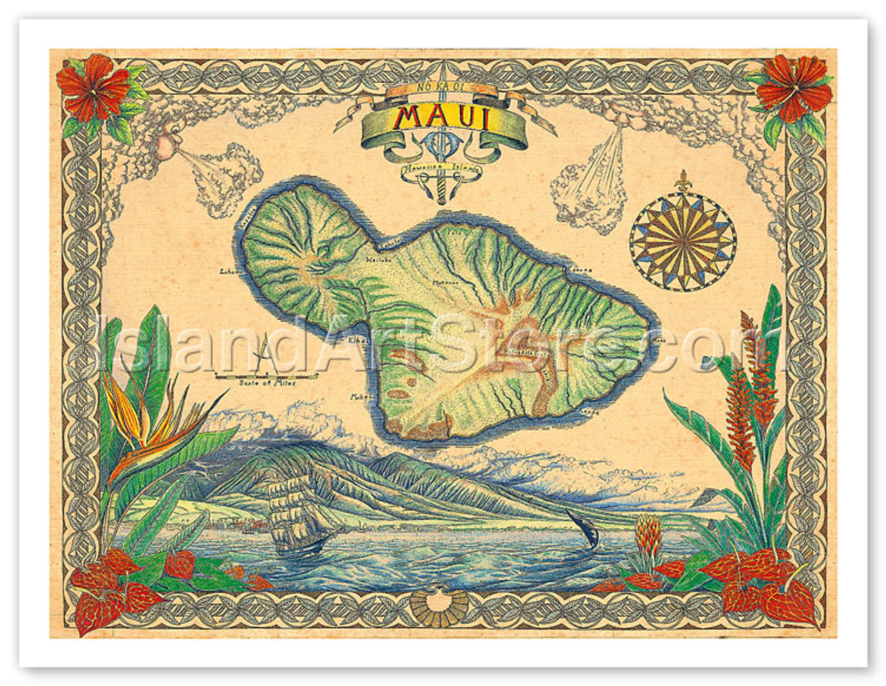 Hawaiian Air アートマップ ビンテージポスター 51nL7+DlCML