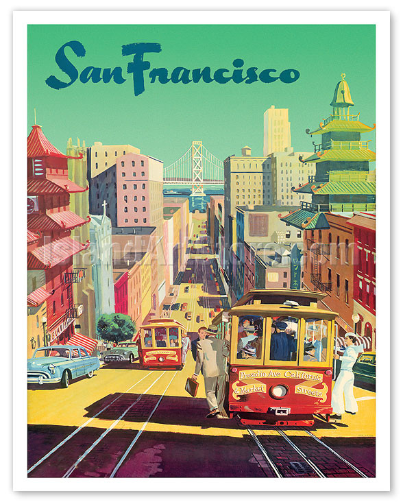 San Francisco, California - Cable Cars - c. 1950's by David Klein