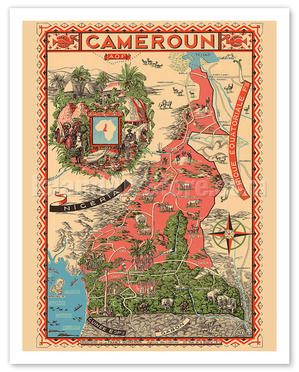 Map of French Cameroun (Cameroons) - A.O.F. Afrique Occidentale