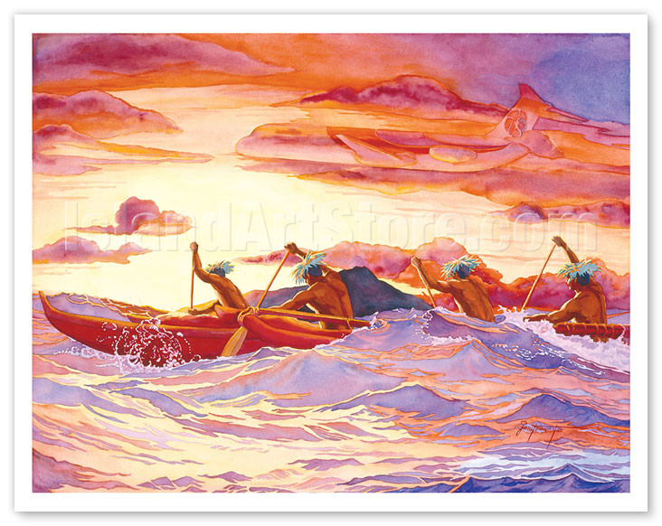 Janet Stewart(ハワイアート) Harmony (Ka Lōkahi) - Hawaiian Outrigger Canoeing by Janet Stewart