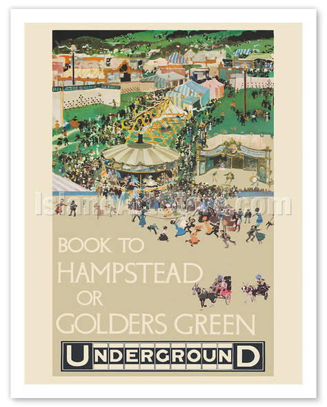 To Hampstead or Golders Green, England - London Underground (The Tube) - c. 1914 - Poster by Fred Taylor