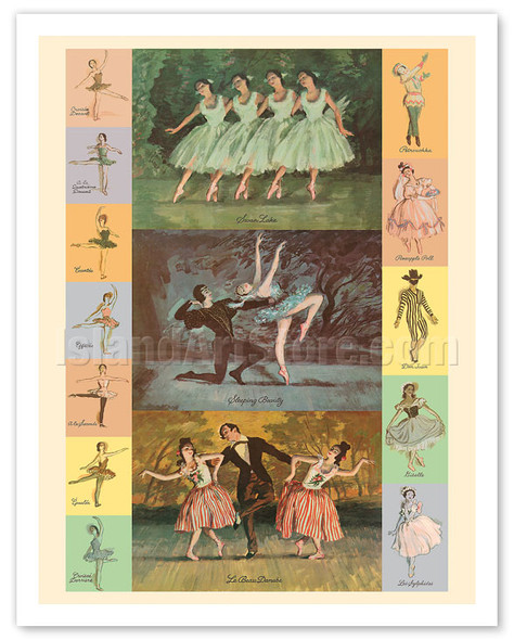 Ballet - Sleeping Beauty - Swan Lake - Le Beau Danube - c. 1959 - Vintage Advertisement Poster