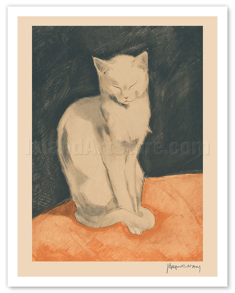 Contented White Cat - c. 1930's - Poster by Jacques Lehmann Nam
