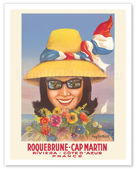 Roquebrune - Cap Martin, France - French Riviera (Côte d’Azur) - c. 1950 - Poster by Guy Cambier