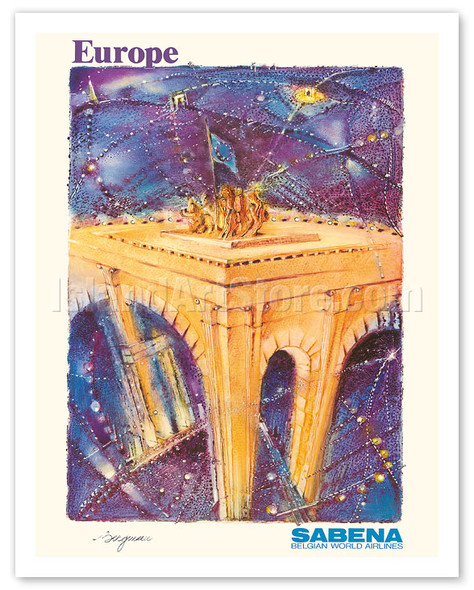 Europe - Triumph Arch - Sabena Belgian World Airlines - Poster by Robert Bergman