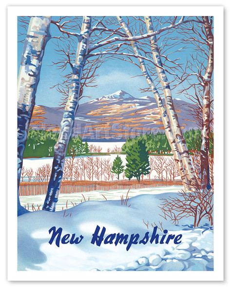 New Hampshire - View of White Mountain - c. 1950's - Vintage Travel Poster