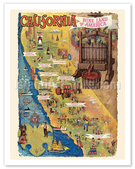 California - Wine Land of America - c. 1965 - Poster by Amado Gonzalez