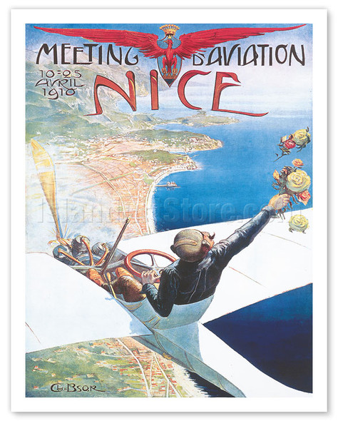 1910 Aviation Meeting (Meeting d’Aviation) - Nice, France - Poster by Charles-Léonce Brossé