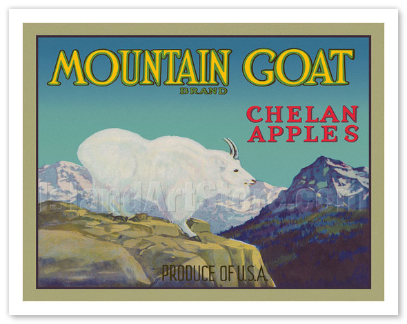 Chelan Apples - Mountain Goat Brand - c. 1930's - Vintage Advertisement Poster