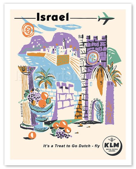 Israel - Caesarea Port - KLM Royal Dutch Airlines - c. 1959 - Poster by Herman Berserik