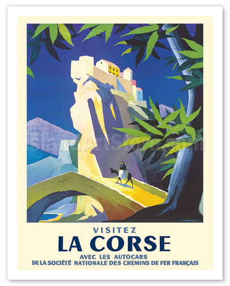 Visit Corsica (Visitez la Corse) - Corte, France - Isle of Beauty - c. 1960 - Poster by Jean Jacquelin