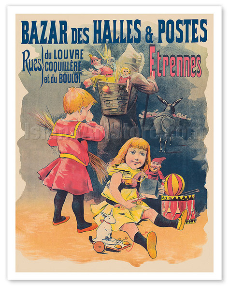 Children’s Toy Stores - Bazar des Halles & Postes - c. 1899 - Poster by Jules Chéret