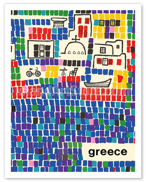 Greece - Mosaic City - c. 1963 - Vintage Travel Poster