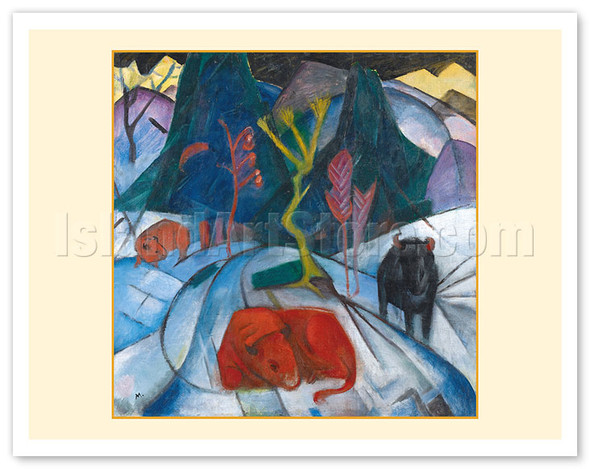 Bison in Winter - The Red Bison - c. 1913 - Poster by Franz Marc