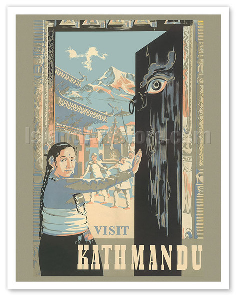 Visit Kathmandu Nepal - c. 1973 - Vintage Travel Poster