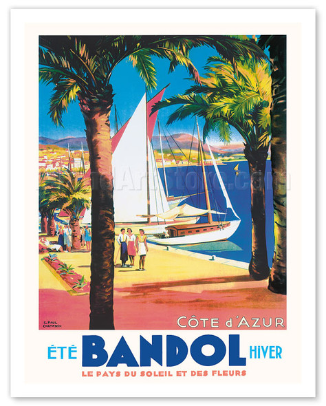 Bandol - Côte d’Azur France - Summer, Winter in the Land of Sun and Flowers - c. 1930 - Poster by E. Paul Champseix