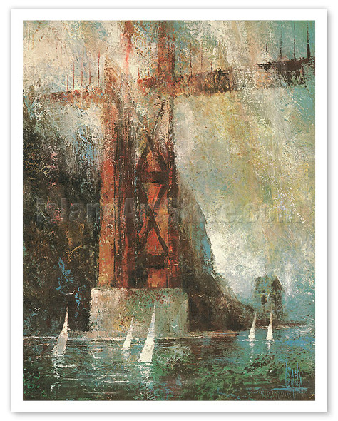 Sailboats under Golden Gate Bridge - San Francisco, California - c. 1970's - Poster by Jack Laycox