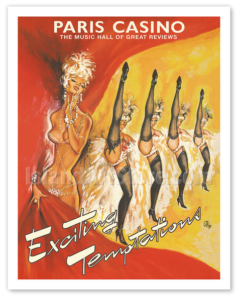 Paris Casino France - Exciting Temptations - Can-Can Dancers - c. 1960's - Poster by Pierre O’Kley