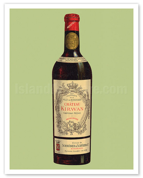 Bordeaux, France - Château Kirwan Wine Bottle - c. 1900 - Vintage French Advertising Poster
