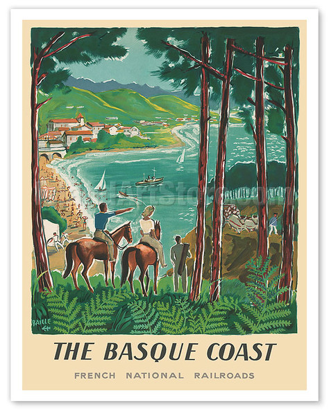 The Basque Coast - SNCF (French National Railway Company) - c. 1950's - Poster by Hervé Baille