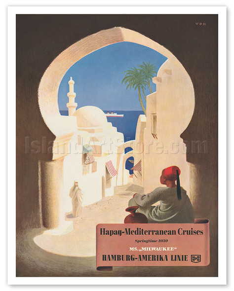 Hapag - Mediterranean Cruises - Morocco - Springtime 1939 - Vintage Cruise Ship Travel Poster