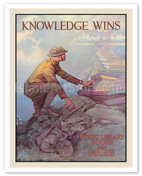 Knowledge Wins - Public Library Books Are Free - c. 1916 - Poster by Dan Smith