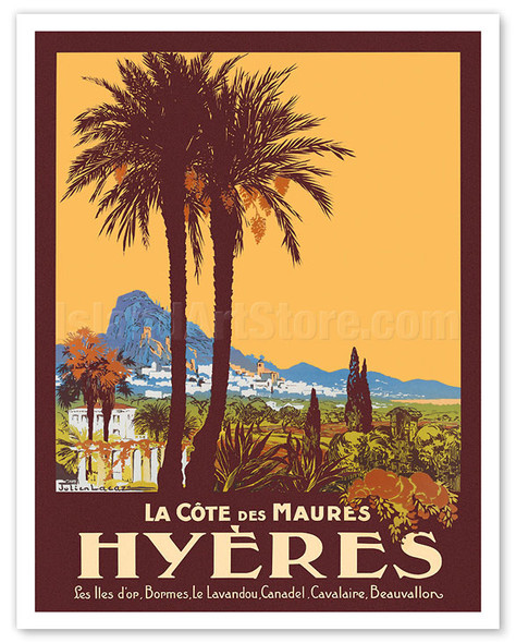 Hyères France - La Côte des Maures - PLM French Railways - c. 1920 - Poster by Julien Lacaze