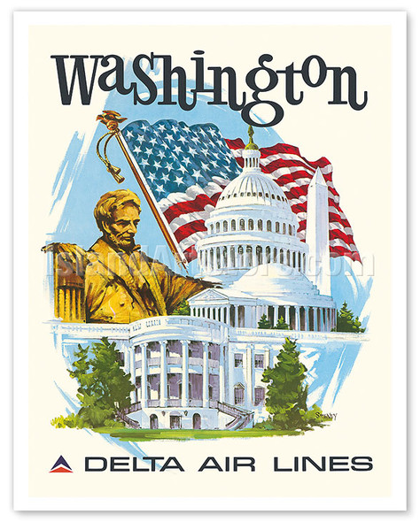 Washington, DC - Delta Air Lines - c. 1960's - Poster by Fred Sweney