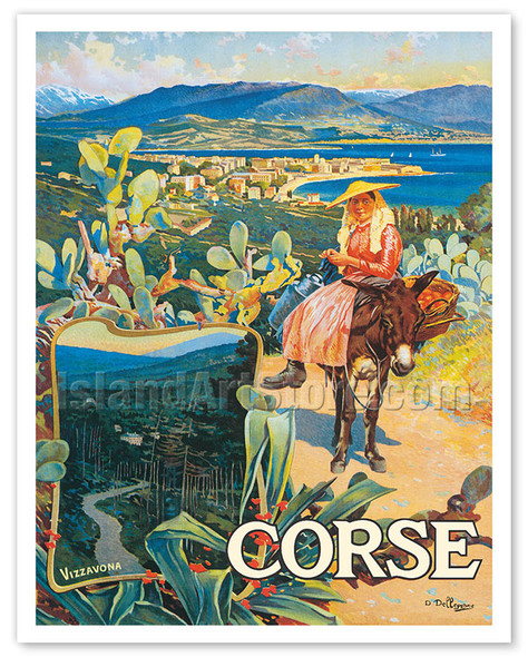 Corsica (Corse) France - Paris-Lyon-Mediterrannee (PLM), French Railroad - c. 1920 - Poster by David Dellepiane