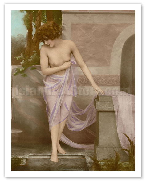 The Bather - Classic Vintage French Nude - Hand-Colored Tinted Art - c. 1910's - Poster by NPG - Neue Photographische Gesellschaft Studio