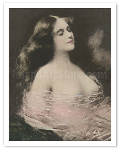 Beautiful Long Haired Nude - Classic Vintage Hand-Colored Erotic Art - Poster by Angelo Asti