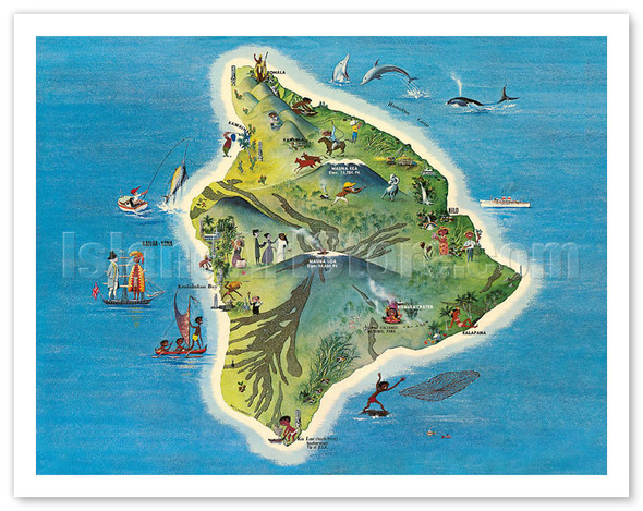 The Island of Hawaii Map - Vintage Pictorial Map c.1962 - Poster by Ray Lanterman