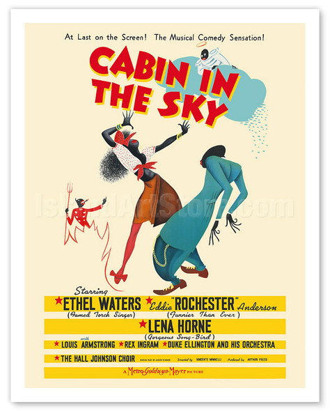 Cabin In The Sky - Starring Ethel Waters, Eddie "Rochester" Anderson and Lena Horne - Musical - c. 1943 - Poster by Albert Hirschfeld